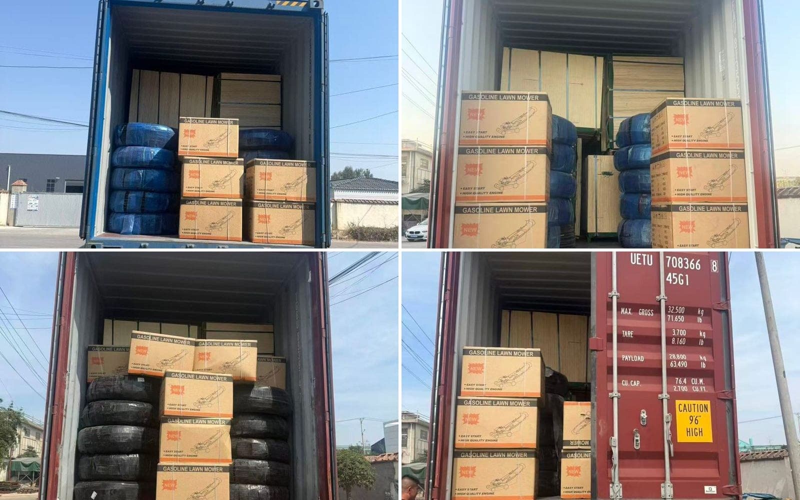 الحاويات الأربع كلها محمّلة وجاهزة جنبًا إلى جنب